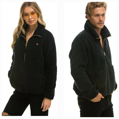 NEW $395~Aviator Nation Teddy Unisex Half Zip Jacket Plush