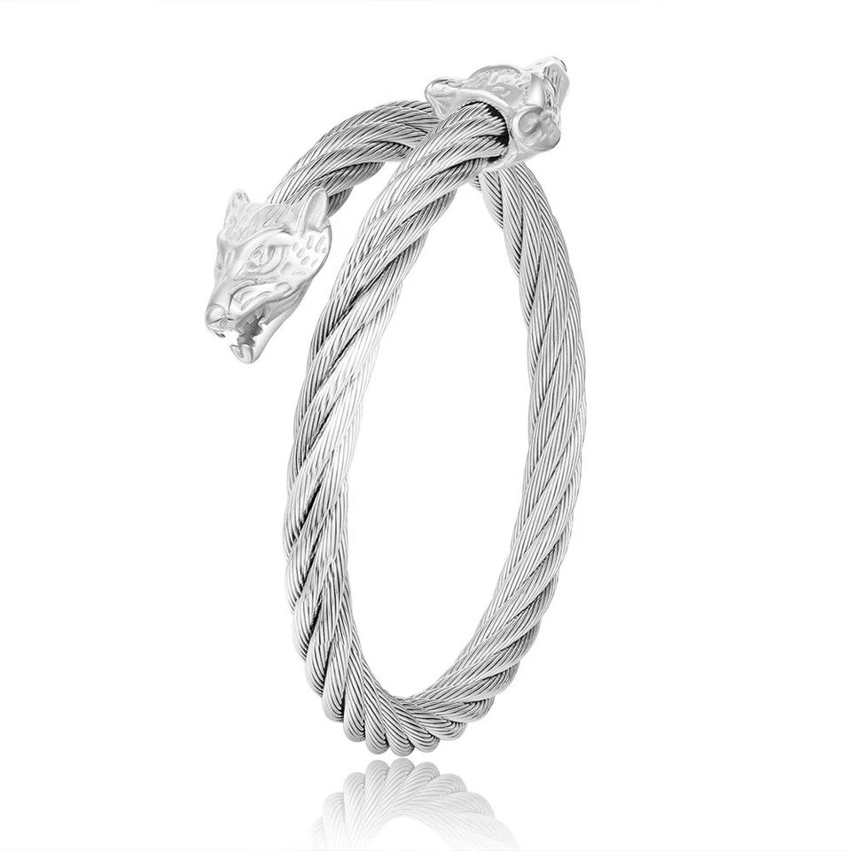 Luxury Gold Walf Head Bangles Set Hip Hop Jewelry Arrow Crown Bracelets for Men - Image 4 of 4