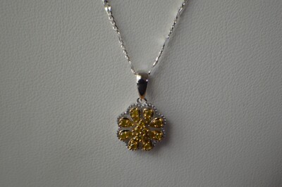 0,25 kt natürlicher gelber Diamant Anhänger Platin über Feinsilber 20-24 Zoll Kette