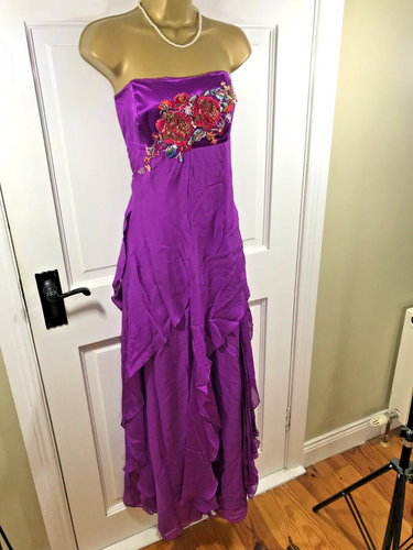 Monsoon Purple Embroidered & Beaded SILK Maxi Dress, UK 12 14, New Tag £180 €280