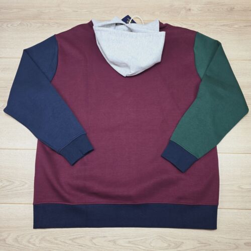 Polo Ralph Lauren Men's 2XLT Big & Tall Burgundy Color Block Hoodie Fleece New - Picture 2 of 7