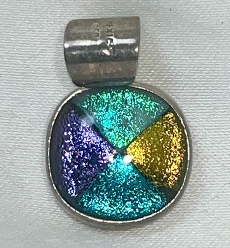 Vtg 925 Sterling Silver Mexico Pendant Dichroic Art Glass Sliode Multicolor - Bild 1 von 6
