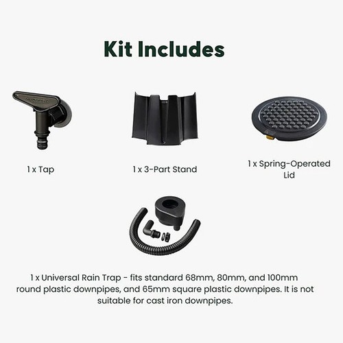 227L Green Garden Large Round Plastic Water Butt Set Inc Tap, Stand+Gutter Kit - Picture 4 of 4
