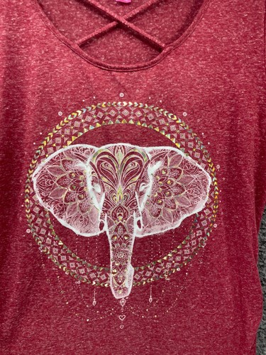 No Boundaries Elephant Shirt Womens XL Pink Criss Cross Scoop Neck Pullover - Picture 8 of 13