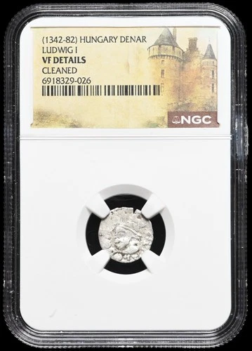 MEDIEVAL HUNGARY. Ludwig I, 1342-1382 AD. Silver Denar. Saracen, NGC VF Details