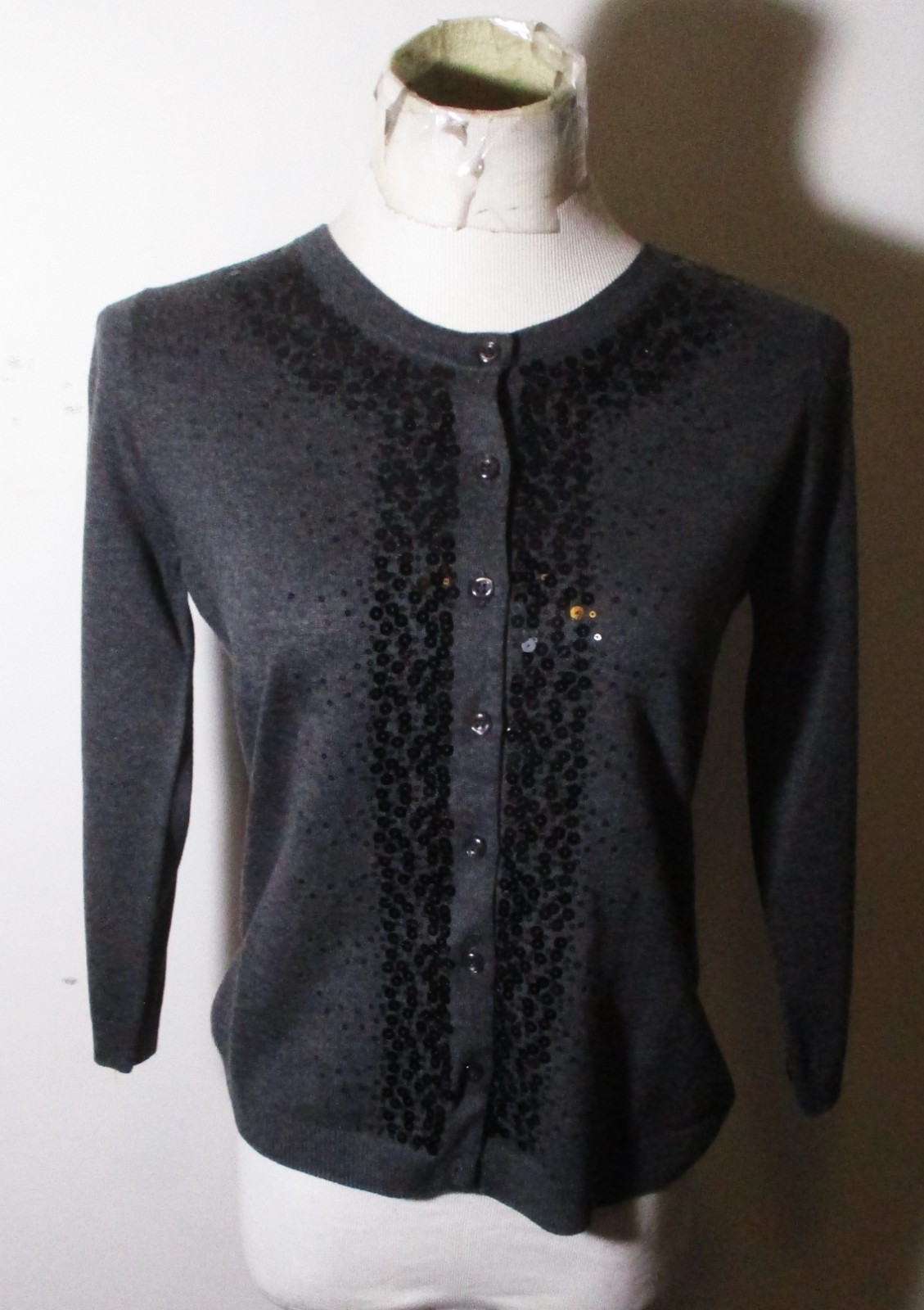 GARNET HILL Gray Silk Merino Wool & Cashmere Cardigan Sweater Women's Size XS