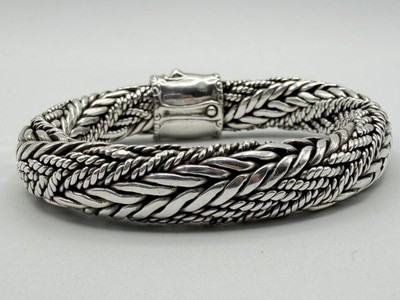 129g Heavy Vintage John Hardy 925 Sterling Silver Woven Braided Chain Bracelet