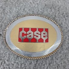 Vintage CASE IH Farm Tractor Belt Buckle Metal  White Enamel