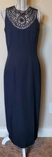 Vtg Jennifer Jeffries Black Maxi Classic formal dress sz 6 Front Slit Back Zip