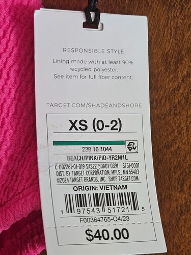Shade and Shore woman's pink one piece swimsuit size XS high leg/ square neck - Picture 4 of 5