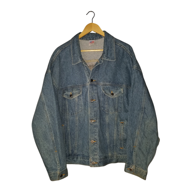 JAGERMEISTER Denim Jacket Vintage 90s Embossed Spell Out Biker