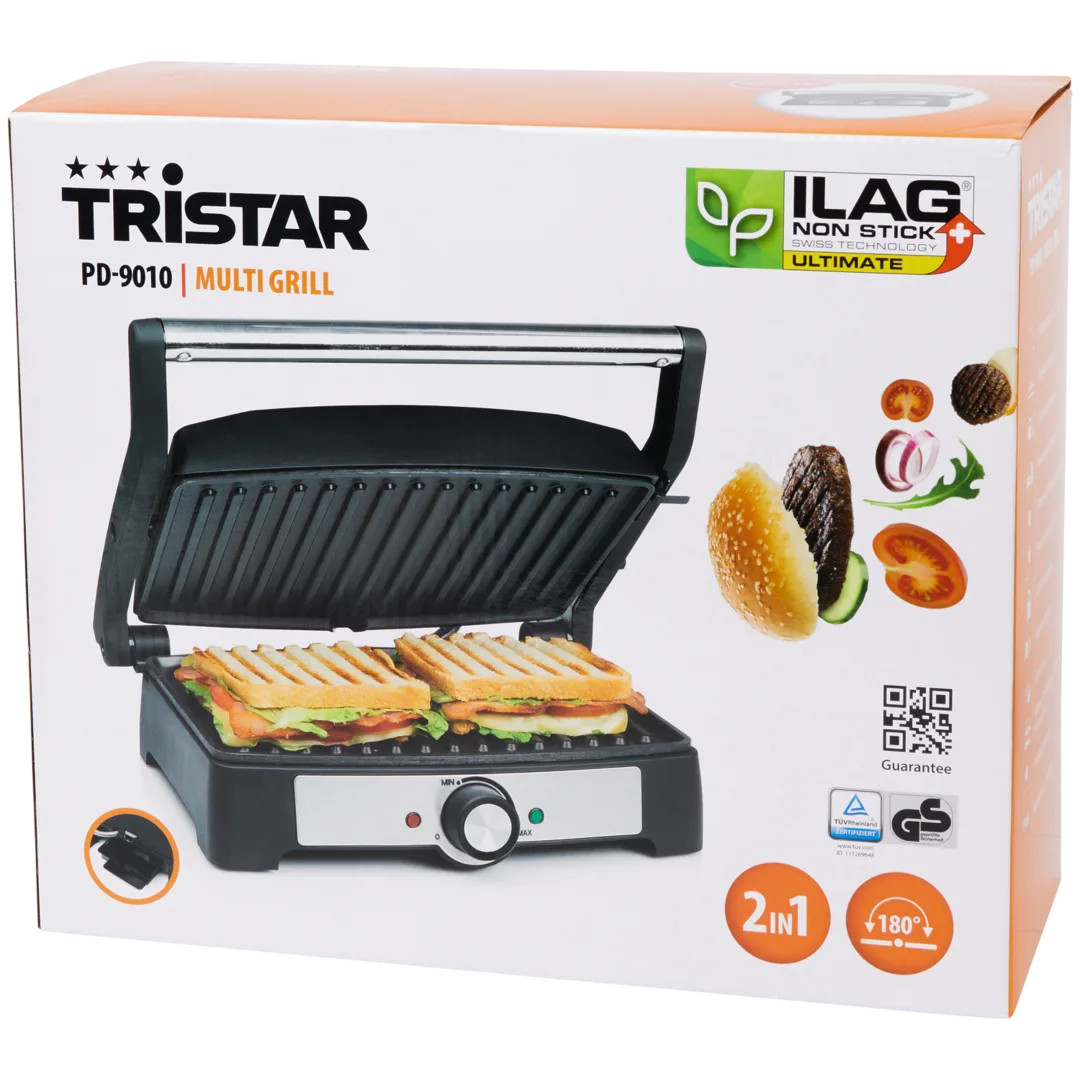 Grille-viande multifonction Tristar 27.8x17 cm pour des soirées paninis en famille