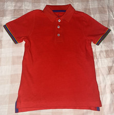 Boden Boys Pique Polo Shirt Red-Orange Rainbow Cuffs 4-5Y