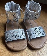 New Cat Jack Sparkly Slilver Metallic Gladiator Sandals Size 5 Girls Toddler