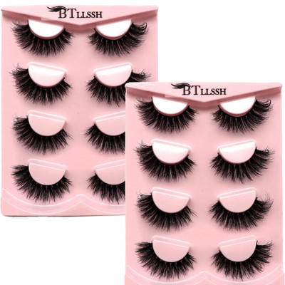 8Pairs Wispy Mink Lashes Fluffy Eye Lashes Natural Look 5D Volume Fake Eyelashes
