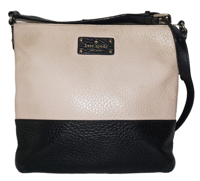 KATE SPADE Buff & Black Leather BAY STREET CORA Crossbody Bag *DIRTY RUBS