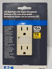 Eaton TR7734 LED Nightlight with Duplex Receptacle 15A 125V, Light Almond
