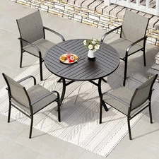 5 Piece Patio Dining Set Outdoor Table Chair Set Garden Furniture w/ Round Table