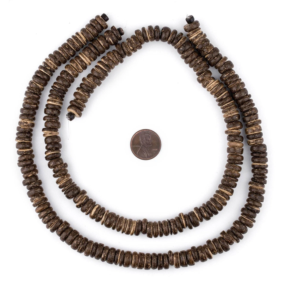 Chocolate Disk Coconut Shell Beads 10mm Brown Wood 16 Inch Strand - Image 2 of 4