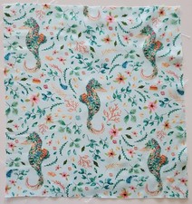 Fabric Cotton Pic A -Seahorse Flowers Leaves on Lt Green- 14 1/4" L x 13 1/4" W