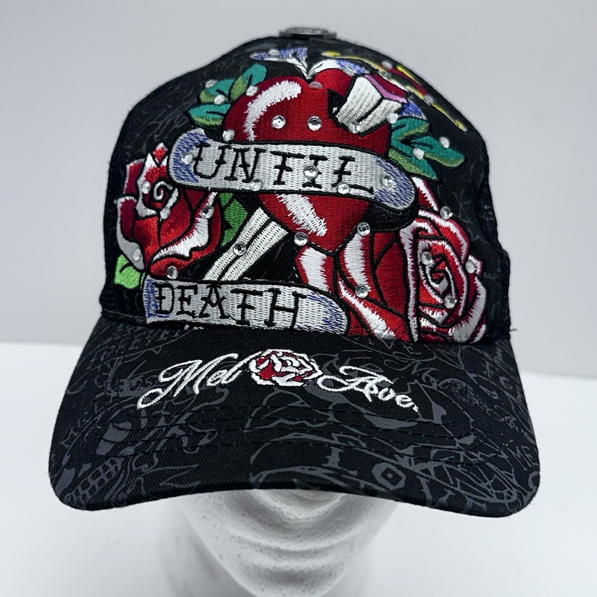 Mel Ave Until Death Trucker mesh snapback heart knife black rose embroidered