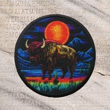American Bison Applique Patch - Buffalo Animal Badge 3" Iron on Mountains Moon