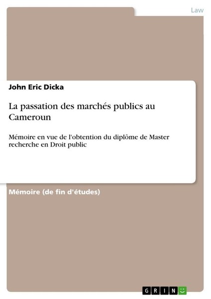 La Passation Des MarchéS Publics Au Cameroun John Eric Dicka-image