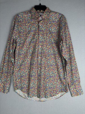Coton Doux Shirt Mens 39 Medium Multicolor Hexagon Print Button Up Long Sleeve