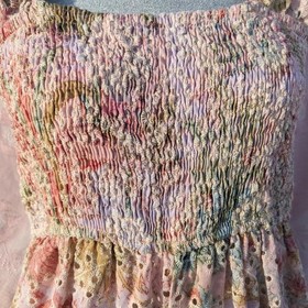 Eyelet Lace Wide Leg Jumpsuit Size L Pink Floral Smocked Fairy Cottage Pastel