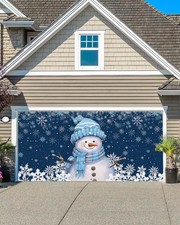 Christmas Garage Door Banner Cover 7 x 8 ft, Christmas Snowman White Snowflak...