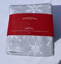 WONDERSHOP FLANNEL 100 COTTON FULL SIZE SHEET SET / GREY SNOWFLAKE