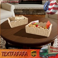 2pcs Scalloped Edge Baskets Toilet Paper Storage Baskets Hand Woven Baskets