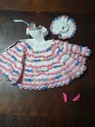 Vintage Handmade Crocheted Multi Color Dress, Barbie Size With Hat & Shoes