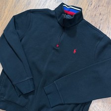 Polo Ralph Lauren Sweater Mens L Black Textured Knit Quarter Zip Pullover Pocket