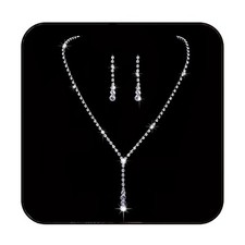 Silver Bridal Jewelry Set Rhinestone Wedding Necklace Earrings Set