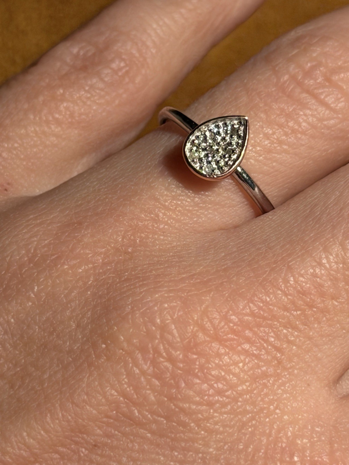 Drop 925 Sterling Silver Diamond Ring, size L, stamped HDIA #121, gold plating image 2