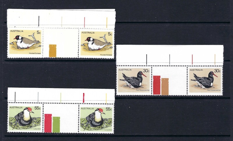 AUSTRALIA 1978 #682, #685-686 MH BIRDS GUTTER PAIRS PARTIAL SET OF 3