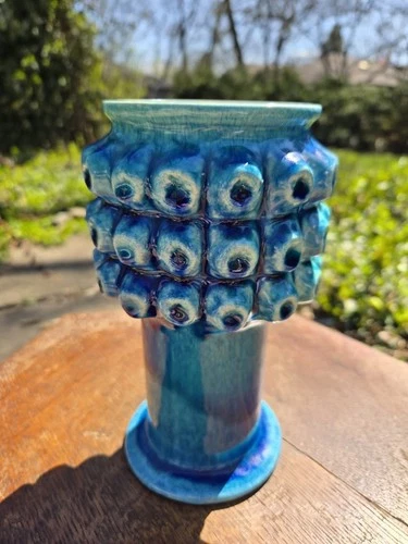 Vtg. Mcm Royal Haeger Vase, Nodules Design. Blues Glazed.