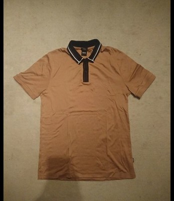 Boss Herren Poloshirt aus merzerisierter Baumwolle beige Größe M Slim Fit 