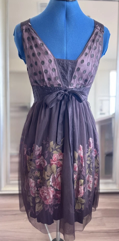 Vestido Boho Rene Derhy Marrón Lunares y Floral Cizalla Cottage Core Talla S Foto 2 de 4