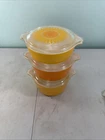 G1 Vintage Set Of 3 PYREX Daisy Sunflower Covered Casserole Dishes Clear Lids