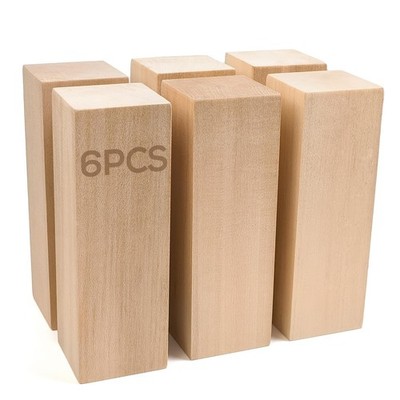 6 PCS Basswood Carving Block Whittling Wood Craft Beginner Artist 6x2x2 Inch