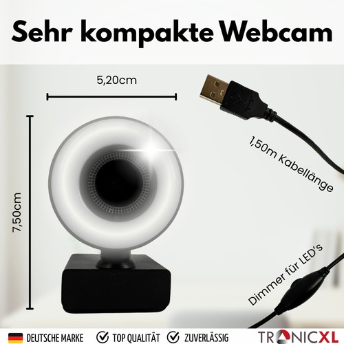 Webcam avec anneau lumineux Full HD lampe USB PC caméra conférence streaming gaming - Photo 5/7