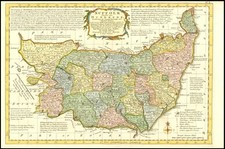 Mapa antiguo de 1777 de SUFFOLK por Emanual Bowen dividido en cientos (BCM34)