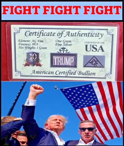 x1 TRUMP FIGHT BAR - ACB 1 Gram  .999 Fine SILVER w/Certificate COLLECTIBLE!, S