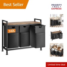 Elegant 3-Compartment Laundry Hamper with Pull-Out Bags  Large Storage Shelf