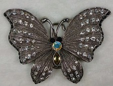 FL B Rhinetone Butterfly Belt Buckle Gold Tone Rare Statement Vintage