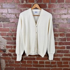Vintage Izod Lacoste Cardigan Sweater Mens Large Ivory Cream Acrylic V Neck 80s
