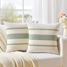 Set of 2 Sage Green Boho Decorative Throw Pillow Covers 20x20 Inch for Living...