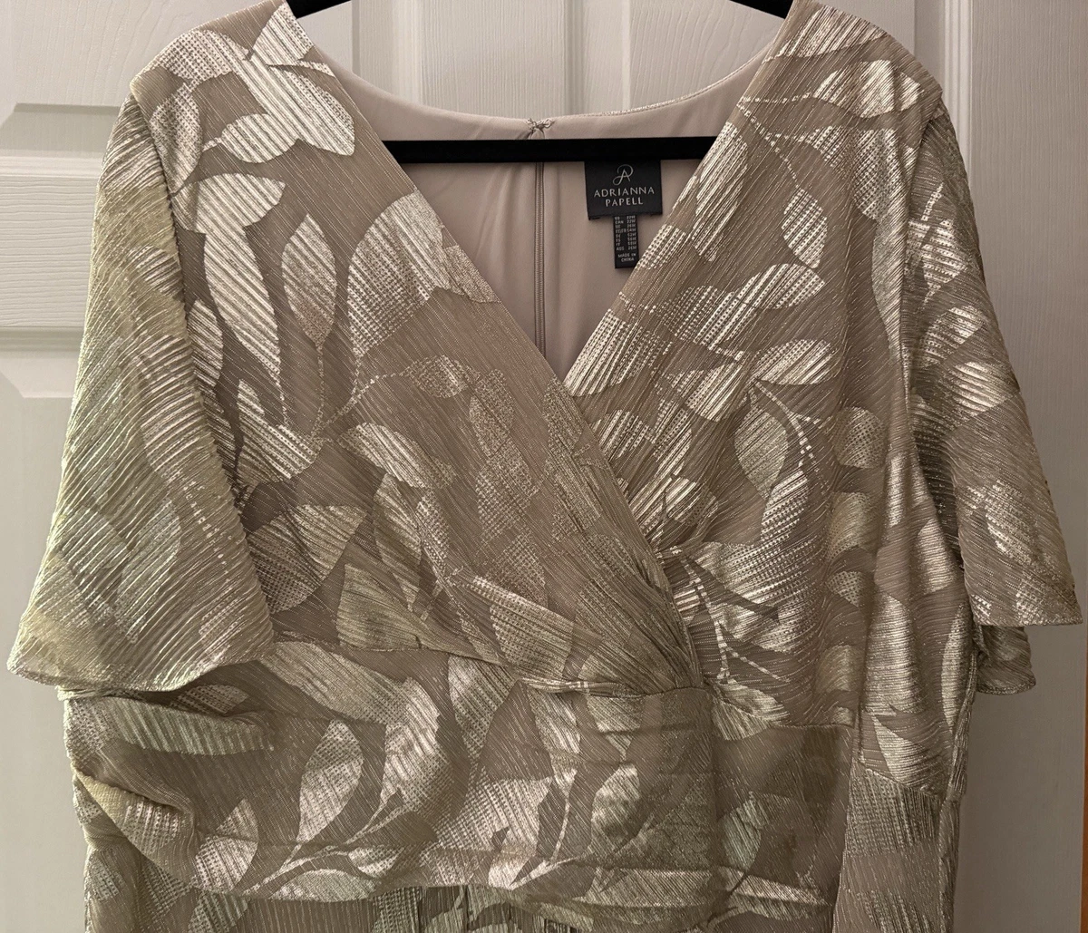 Vestido drapeado para mujer Adrianna Papell hoja de aluminio manga aleada 22/24 Plus